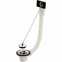 NICOLL Bonde PVC évier Inox Avec Grille Inox, Bouchon Et Châinette Avec Trop-plein Ø70 - Percage 50mm