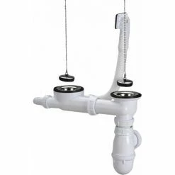 NICOLL Vidage Complet évier Inox 2 Cuves Avec Siphon Et Trop-plein Ø70 - Percage 50mm