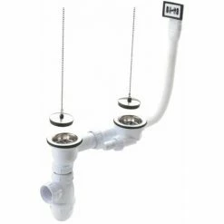 NICOLL Vidage Complet évier Grès/synthèse 2 Cuves Avec Siphon Et Trop-plein Ø84 - Percage 60mm