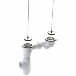 NICOLL Vidage Complet évier Grès/synthèse 2 Cuves Avec Siphon Sans Trop-plein Ø84 - Percage 60mm