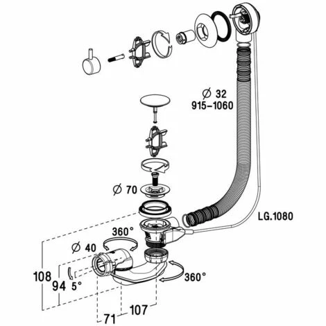 Nicoll Easybain Vidage Baignoire Avec Câble 1 Mètre, Débit De 70l/min, Rotule Orientable à 360°, Ajustable En Hauteur (0203614) – Image 2