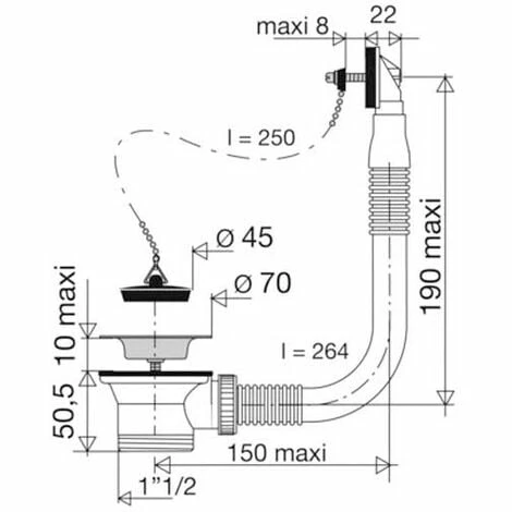 NICOLL Bonde évier Ø70 Bouchon + Trop Plein – Image 2